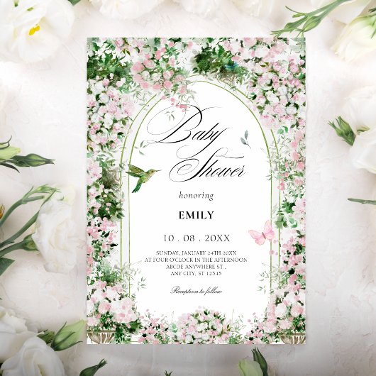 Invitation Baby shower de peinture d'arc de jardin fleuri