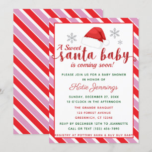 Invitation Baby shower de Père Noël à la menthe rose