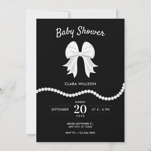 Invitation Baby shower de perle à arc noir (Devant)