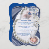 Invitation Baby shower de perle bleu soyeux (Devant / Derrière)