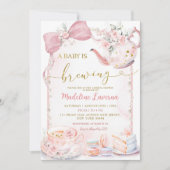 Invitation Baby shower de perle rose Floral Bow Coquette (Devant)