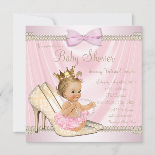 Invitation Baby shower de perle rose ivoire haut talon (Devant)