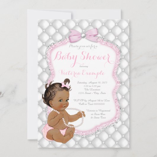 Invitation Baby shower de perle rose pour fille ethnique (Devant)
