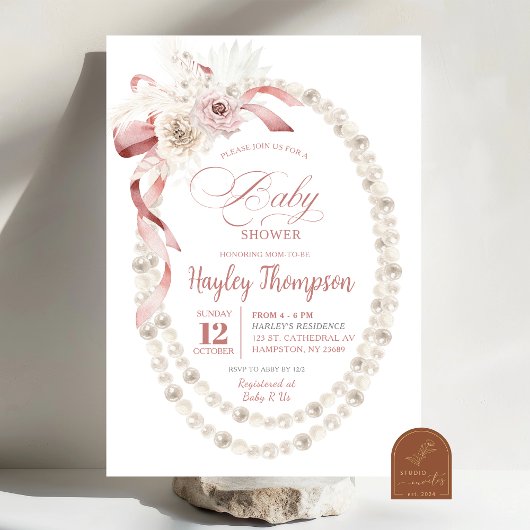 Invitation Baby shower de perles de boule rose