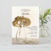 Invitation Baby shower de perles et d'hydrangées séchées (Debout devant)