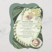 Invitation Baby shower de perles vertes (Devant / Derrière)