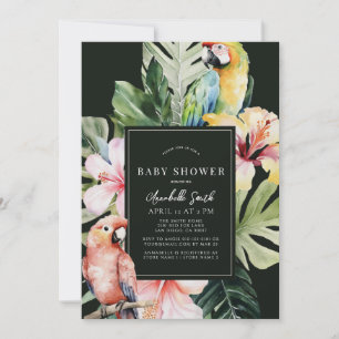 Invitation Baby shower de perroquets tropicaux floraux et bot