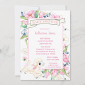 Invitation Baby shower de petit agneau rose floral (Devant)