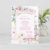 Invitation Baby shower de petit agneau rose floral (Debout devant)