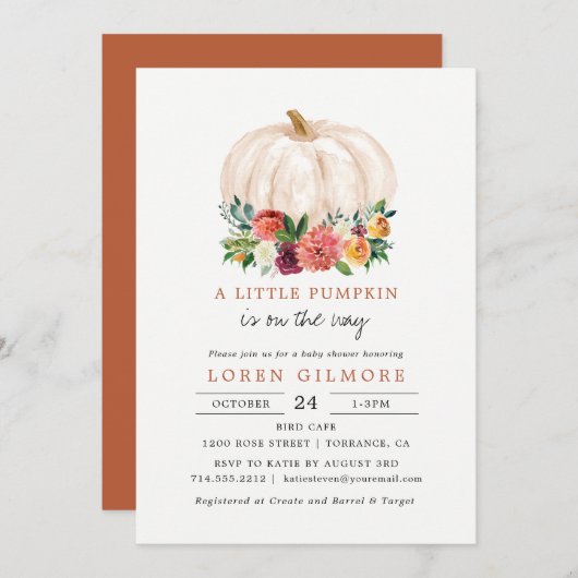 Invitation Baby shower de petit Citrouille orange brûlé (Devant / Derrière)