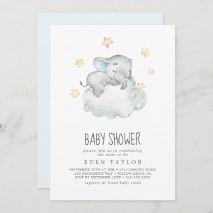 Invitation Baby shower de petit éléphant dormant