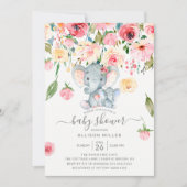 Invitation Baby shower de petit éléphant et maman rose des pi (Devant)