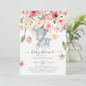 Invitation Baby shower de petit éléphant et maman rose des pi (Debout devant)