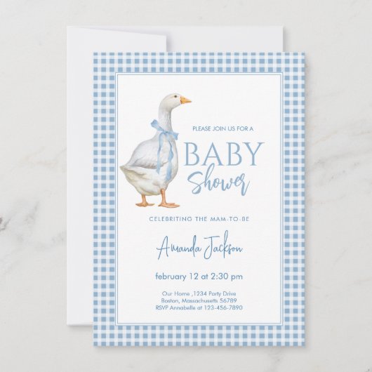 Invitation Baby shower de petit garçon bleu d'oie (Devant)