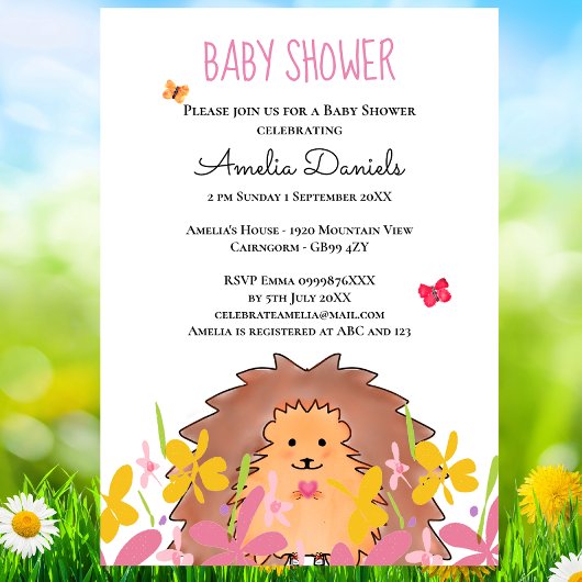 Invitation Baby shower de petit hérisson mignon