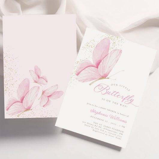 Invitation Baby shower de petit papillon rose