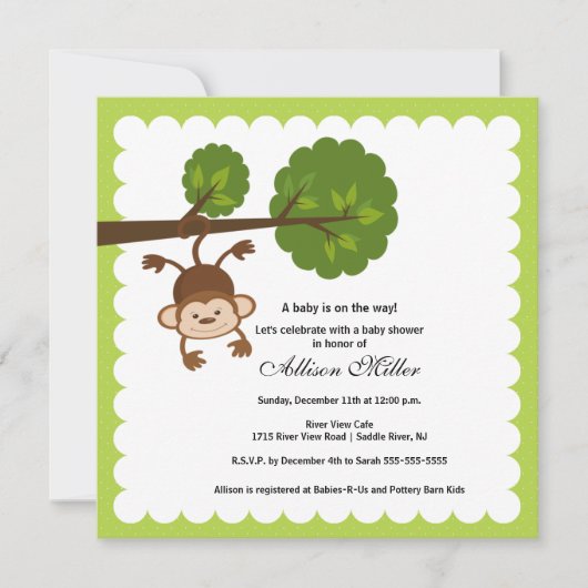 Invitation Baby shower de petit singe (Devant)