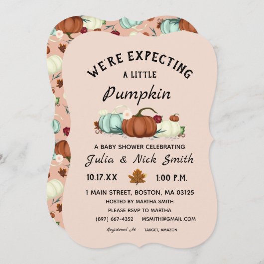 Invitation Baby shower de petite fille Citrouille (Devant / Derrière)