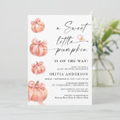 Invitation Baby shower de petite fille Citrouille rose Bow (Debout devant)
