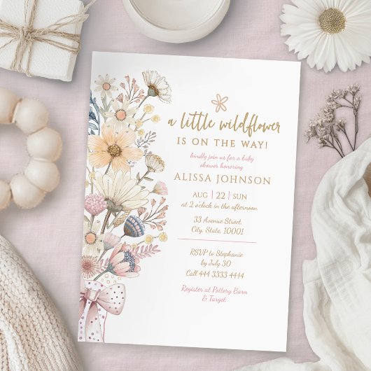 Invitation Baby shower de petite fille Fleur sauvage