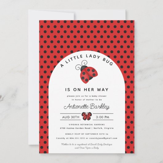Invitation Baby shower de petite fille Ladybug (Devant)