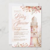 Invitation Baby shower de phare rose Boho Floral (Devant)