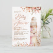 Invitation Baby shower de phare rose Boho Floral (Debout devant)