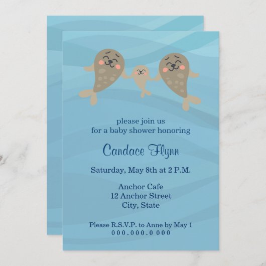 Invitation Baby shower de phoques (Devant / Derrière)