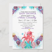 Invitation Baby shower de pieuvre rose couleur de la mer océa (Devant)