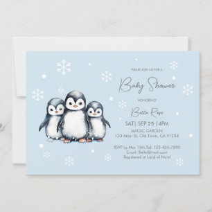 Invitation Baby shower de pingouin aux flocons de neige migno