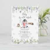 Invitation Baby shower de pingouin d'hiver (Debout devant)