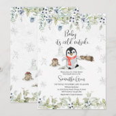 Invitation Baby shower de pingouin d'hiver (Devant / Derrière)