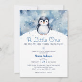 Invitation Baby shower de pingouin d'hiver avec des flocons d (Devant)
