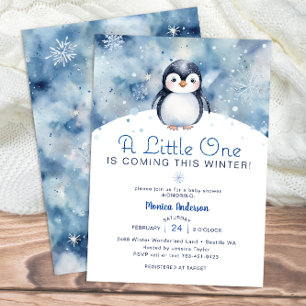 Invitation Baby shower de pingouin d'hiver avec des flocons d