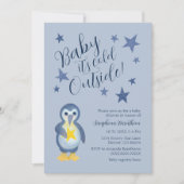 Invitation Baby shower de pingouin d'hiver Blue Stars (Devant)