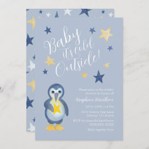Invitation Baby shower de pingouin d'hiver jaune bleu