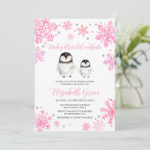 Invitation Baby shower de pingouin d'hiver rose (Debout devant)