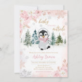 Invitation Baby shower de pingouin d'hiver rose (Devant)
