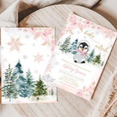 Invitation Baby shower de pingouin d'hiver rose