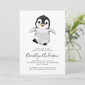 Invitation Baby shower de pingouin gris (Debout devant)