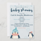 Invitation Baby shower de pingouin moelleux hivernal (Devant)
