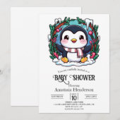 Invitation Baby shower de pingouin mou enchanté (Devant / Derrière)