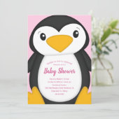 Invitation Baby shower de pingouin rose (Debout devant)