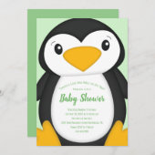 Invitation Baby shower de pingouin vert (Devant / Derrière)