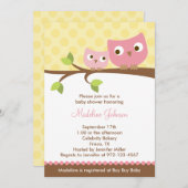Invitation Baby shower de PInk Owls (Devant / Derrière)