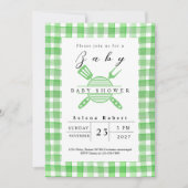 Invitation Baby shower de pique-nique rustique BBQ vert (Devant)