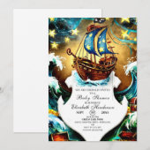 Invitation Baby shower de pirate nautique (Devant / Derrière)