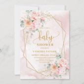 Invitation Baby shower de pivoines en or rose pâle (Devant)