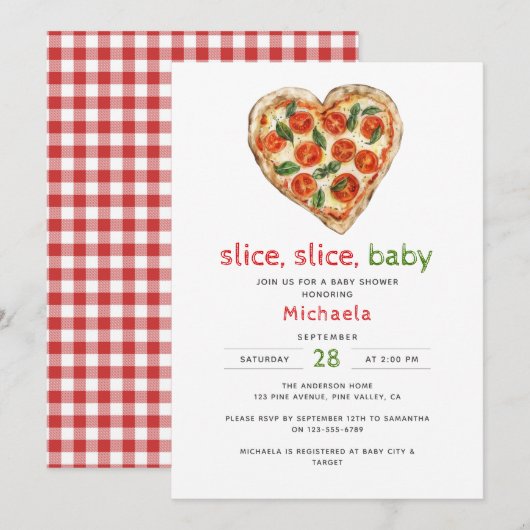 Invitation Baby shower de pizza à l'aquarelle pour bébé en tr (Devant / Derrière)