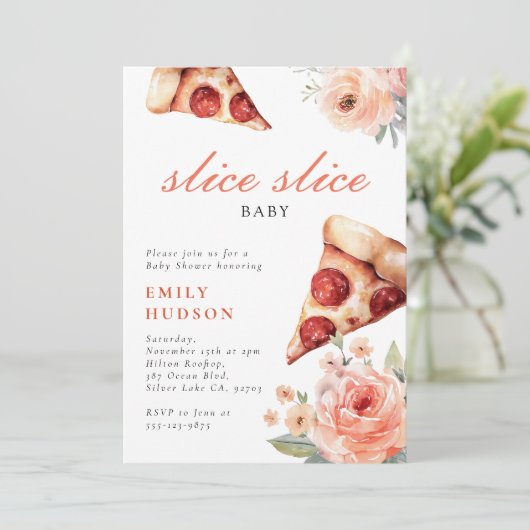 Invitation Baby shower de pizza en tranches (Debout devant)